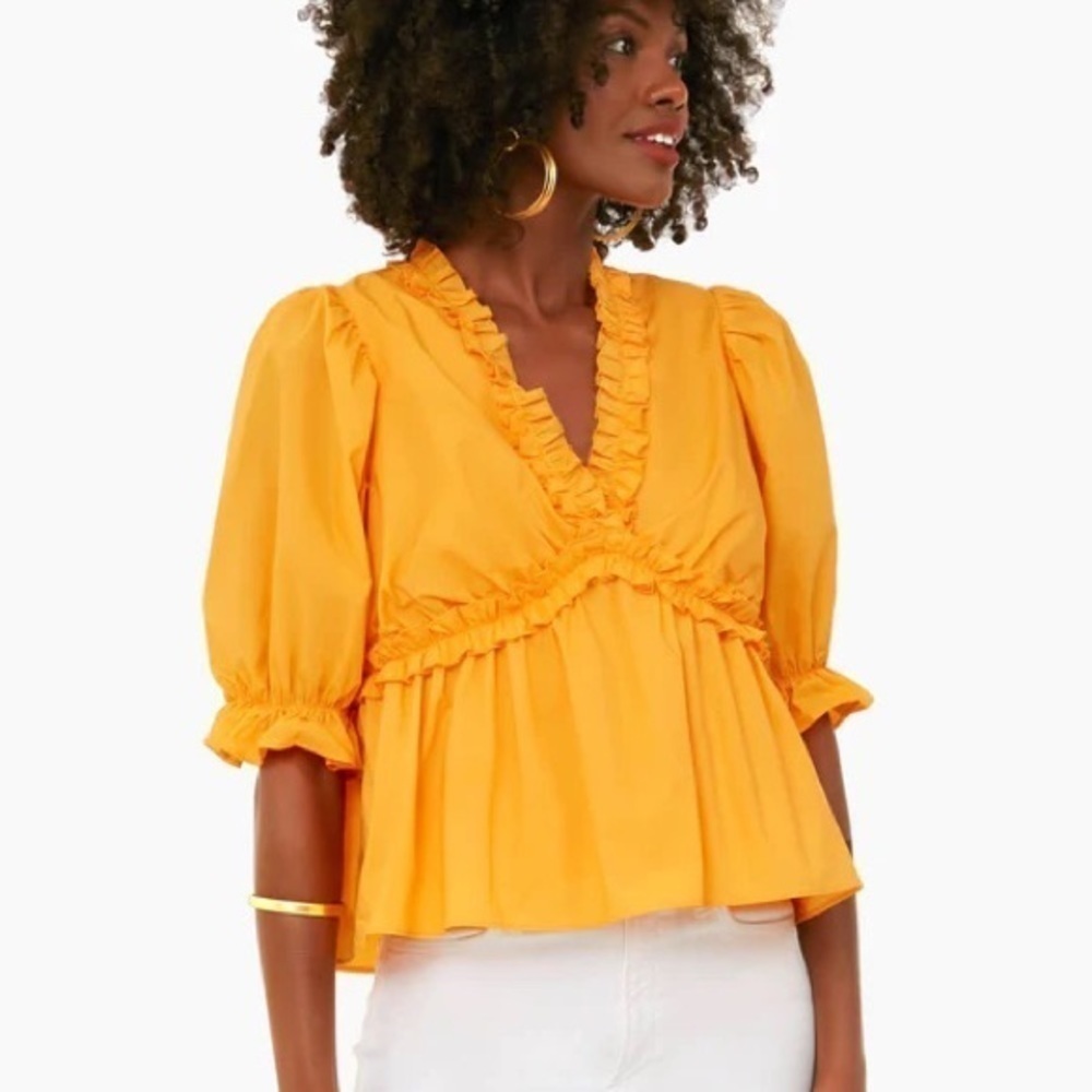 Hyacinth House Canary Ruffle Rela Blouse Puff Sleeve Tangerine Orange Tuckernuck